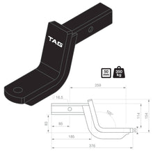 Load image into Gallery viewer, TAG Tow Ball Mount - 254mm Long, 88mm Drop, 50mm Square Hitch
