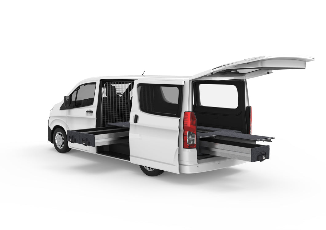Toyota Hiace (2019-2024) Full Van 4WD Interiors Fixed Floor Side Drawers & Single Roller Floor Rear Drawers Van