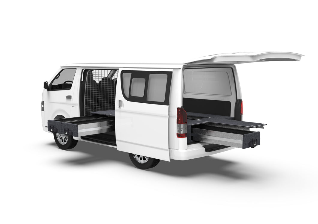 Toyota Hiace (2005-2019) Full Van 4WD Interiors Fixed Floor Side Drawers & Single Roller Floor Rear Drawers Van