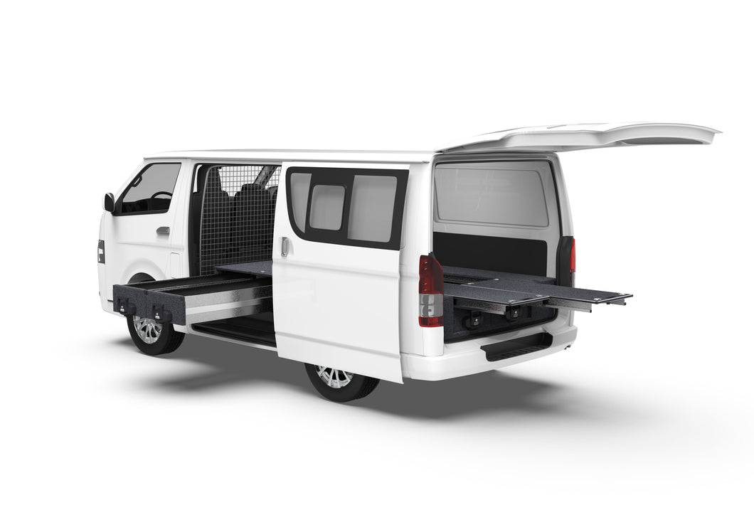 Toyota Hiace (2005-2019) Full Van 4WD Interiors Fixed Floor Side Drawers & Dual Roller Floor Rear Drawers Van