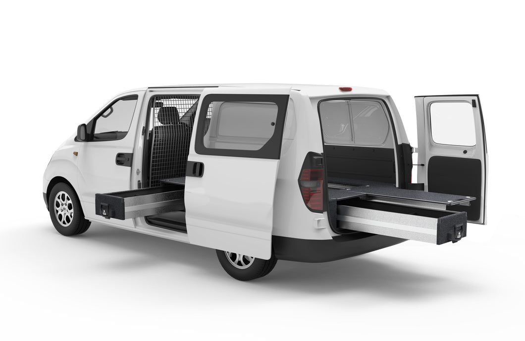 Hyundai iLoad (2009-2021) Full Van 4WD Interiors Fixed Floor Side Drawers & Single Roller Floor Rear Drawers Van