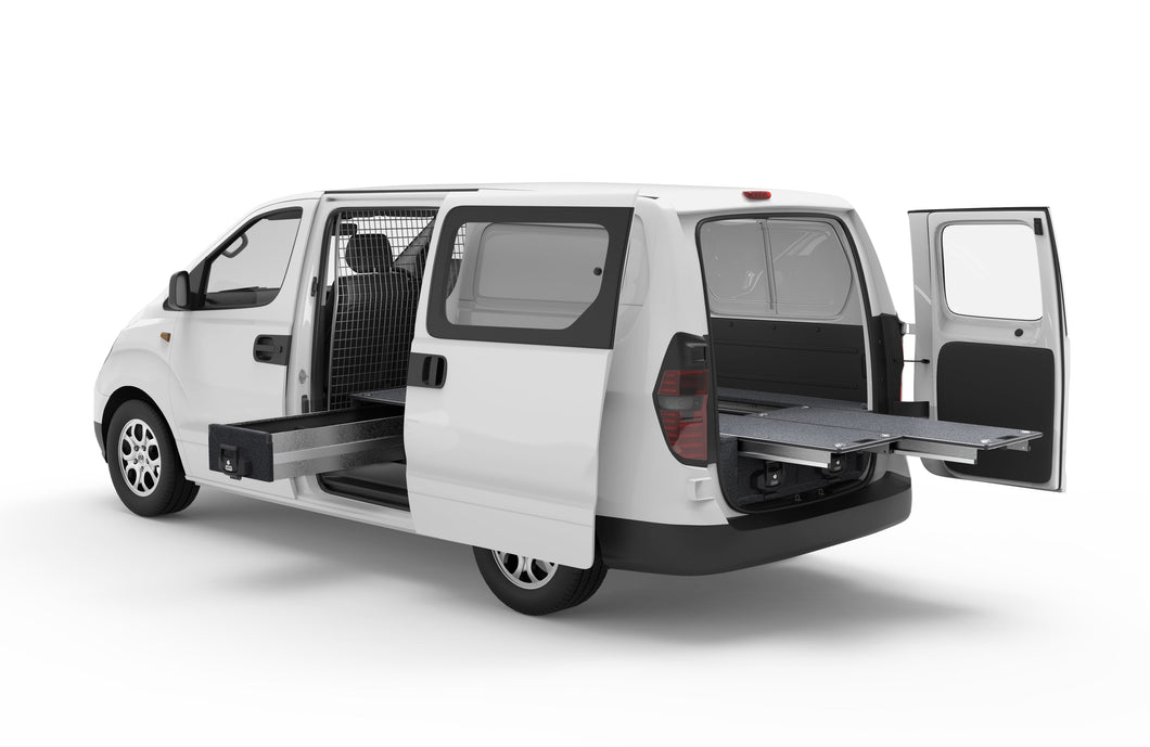 Hyundai iLoad (2009-2021) Full Van 4WD Interiors Fixed Floor Side Drawers & Dual Roller Floor Rear Drawers Van