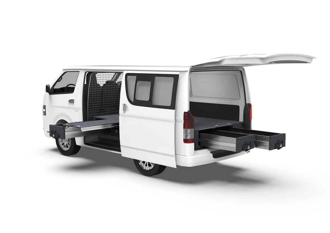Toyota Hiace (2005-2019) Full Van 4WD Interiors Single Roller Floor Side Drawers & Fixed Floor Rear Drawers Van