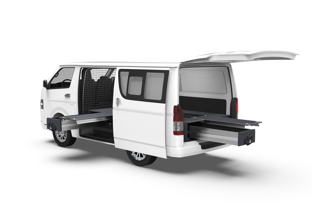 Toyota Hiace (2005-2019) Full Van 4WD Interiors Single Roller Floor Side Drawers & Single Roller Floor Rear Drawers Van