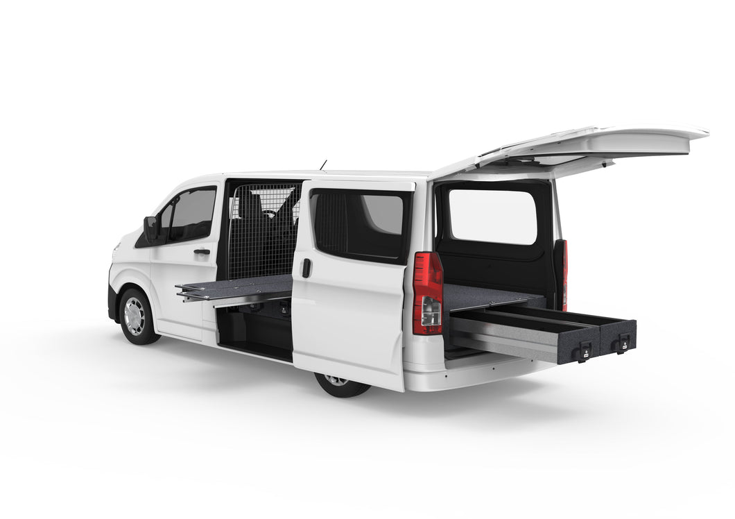 Toyota Hiace (2019-2024) Full Van 4WD Interiors Dual Roller Floor Side Drawers & Fixed Floor Rear Drawers Van