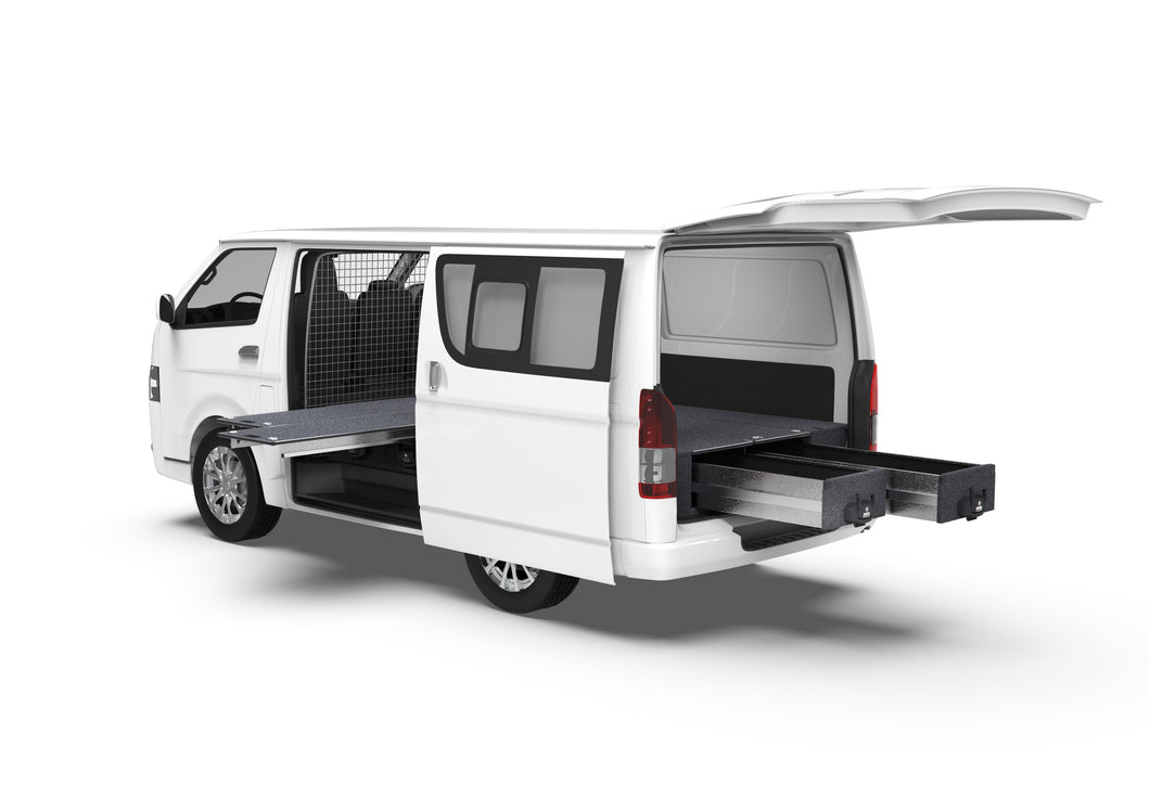 Toyota Hiace (2005-2019) Full Van 4WD Interiors Dual Roller Floor Side Drawers & Fixed Floor Rear Drawers Van