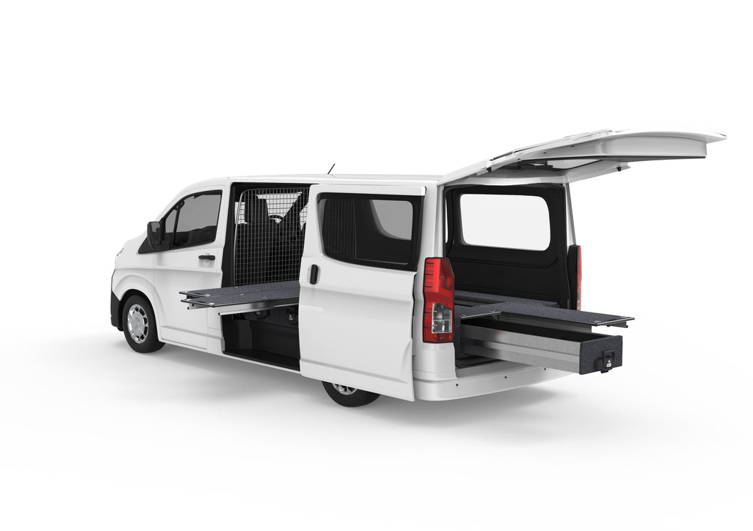 Toyota Hiace (2019-2024) Full Van 4WD Interiors Dual Roller Floor Side Drawers & Single Roller Floor Rear Drawers Van