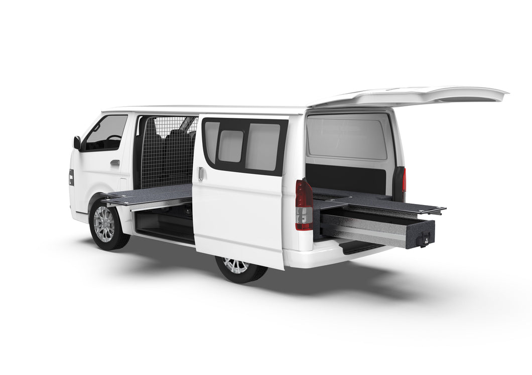 Toyota Hiace (2005-2019) Full Van 4WD Interiors Dual Roller Floor Side Drawers & Single Roller Floor Rear Drawers Van