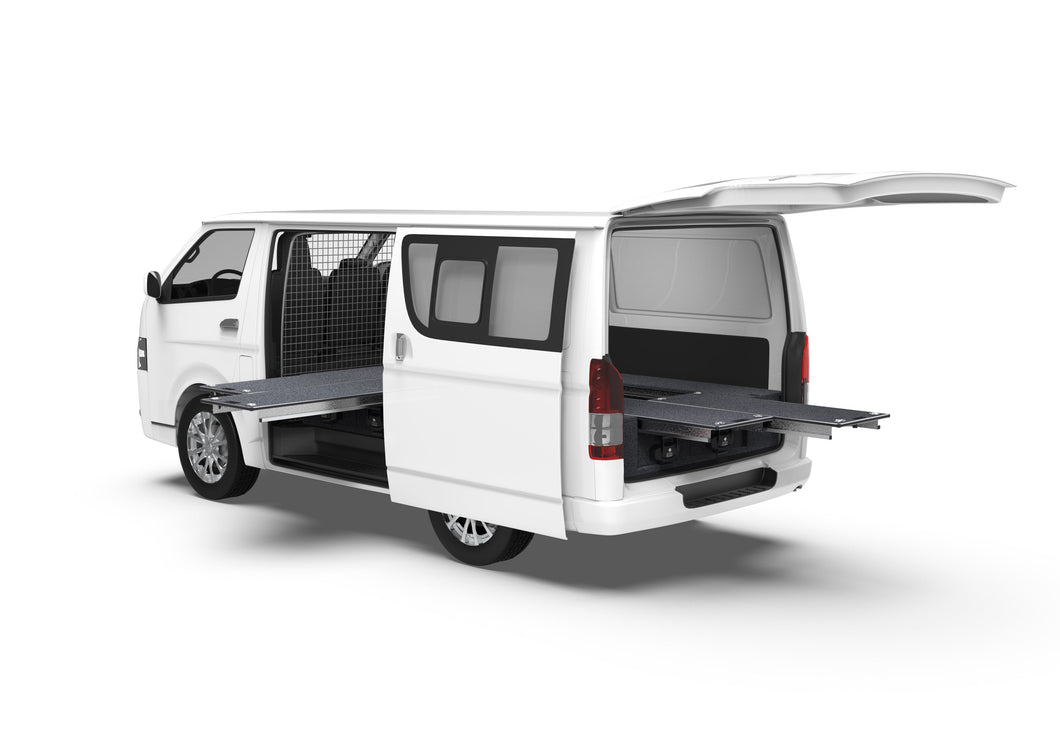 Toyota Hiace (2005-2019) Full Van 4WD Interiors Dual Roller Floor Side Drawers & Dual Roller Floor Rear Drawers Van