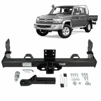 TAG Heavy Duty Towbar & Direct Fit Wiring for Toyota Landcruiser 75 Series / 79 Series. Single Cab models only 1985-07/2012.