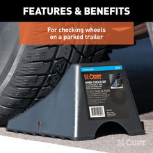 Load image into Gallery viewer, CURT Wheel Chock Set (Up To 17" Wide Wheels)

